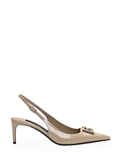 Dolce & Gabbana Leather Slingbacks In Beige