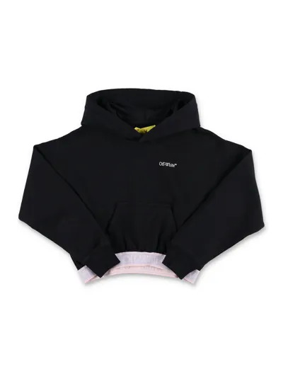 Off-white Kids' Bookish Logo-waistband Cotton Hoodie In Black