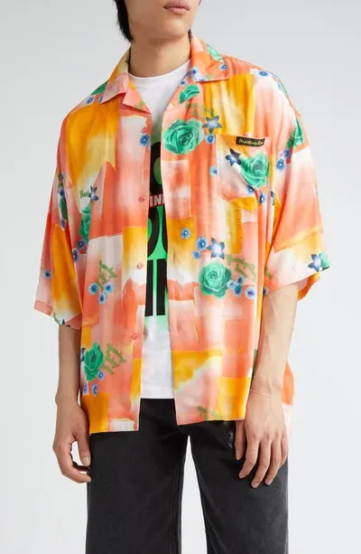 Martine Rose Floral-print Logo-patch Shirt In Orange