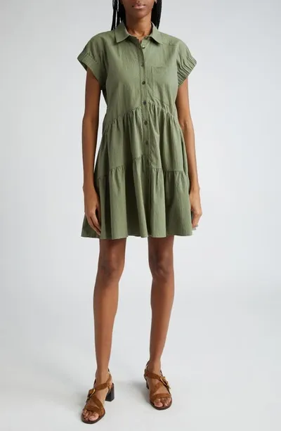 Veronica Beard Trisha Cotton Shirtdress In Stone Army