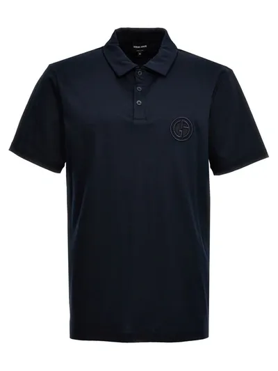 Giorgio Armani Logo Embroidery Polo Shirt In Blue