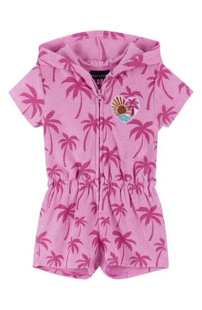 Andy & Evan Kids' Pink Palms Hooded French Terry Cover-up Romper