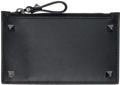 Valentino Garavani Black Rockstud Card Holder In Nero