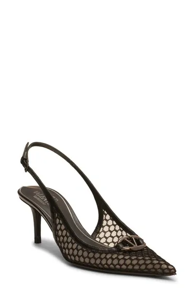 Valentino Garavani Vlogo Moon Pointed Toe Slingback Pump In Nero