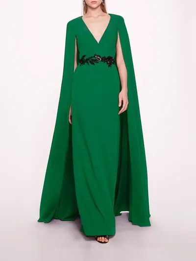 Marchesa Embroidered Belt Kaftan In Emerald