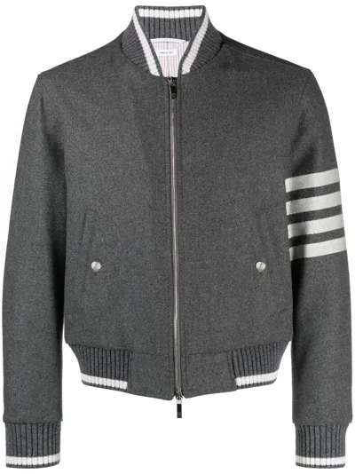 Thom Browne 4-bar Stripe Bomber Jacket In 035 Med Grey