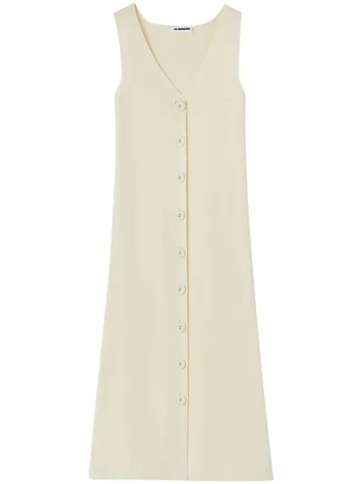 Jil Sander V-neck Ribbed Midi Dress In Neutrals