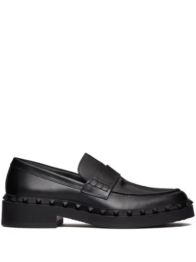 Valentino Garavani Black Rockstud Leather Loafers