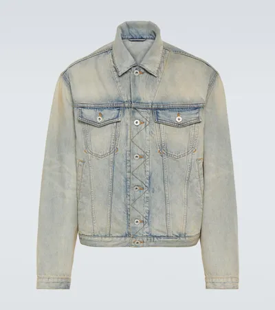 Kenzo Drawn Varsity Embroidered Denim Jacket In Stone Bl Dirty Blue Denim