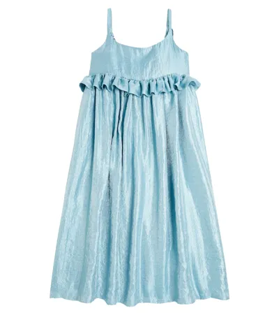 Caroline Bosmans Kids' Ruffle-trimmed Lamé Dress In Sky