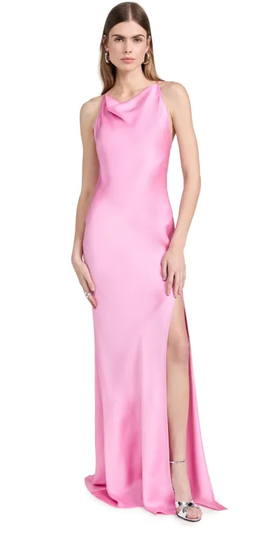 Lapointe Doubleface Satin Halter Cowl Neck Gown Hibiscus