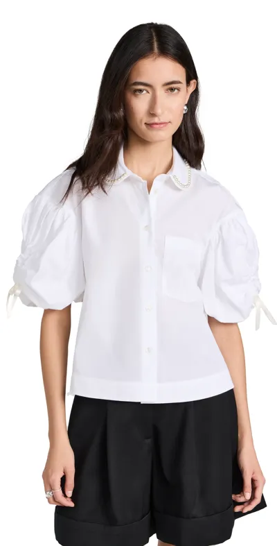 Simone Rocha Puff-sleeve Lace-trim Cotton Shirt In White