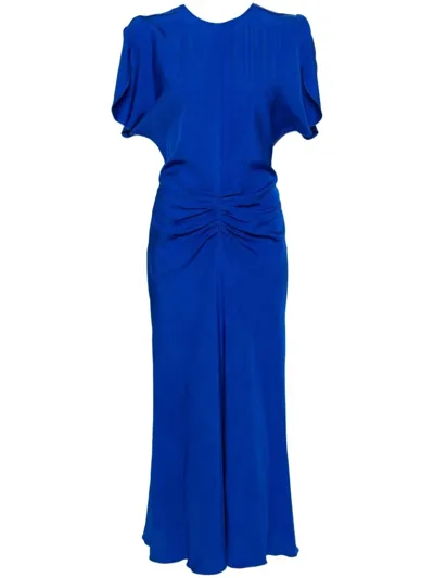 Victoria Beckham Gathered-waist Midi Dress In Blue