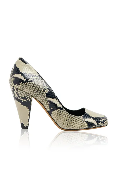 Khaite Cedar Python-effect Leather Peep-toe Pumps In Neutrals