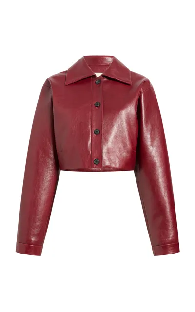 Khaite Sue Cropped Leather Jacket In Oxblood