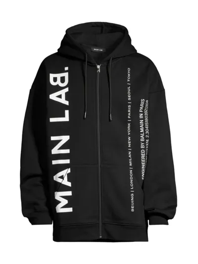 Balmain Main Lab Zip-up Hoodie In Black White