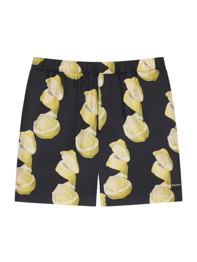 Givenchy Long Printed Swim Shorts In Black Yellow