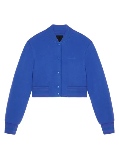 Givenchy Cropped Varsity Jacket In Wool In Iris Purple