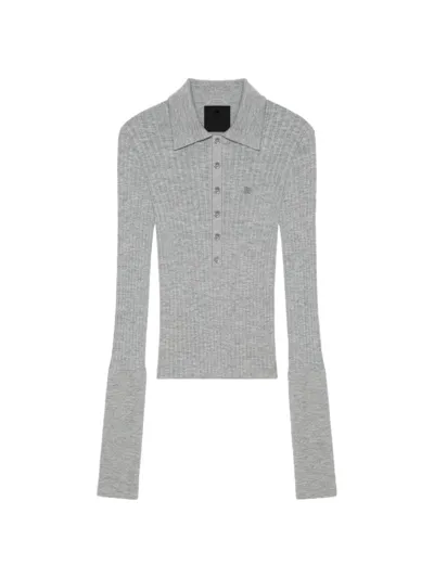 Givenchy Ribbed-knit Wool-blend Polo Sweater In Heather Grey