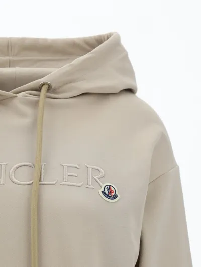 Moncler Logo-embroidered Cotton Hoodie In Neutrals