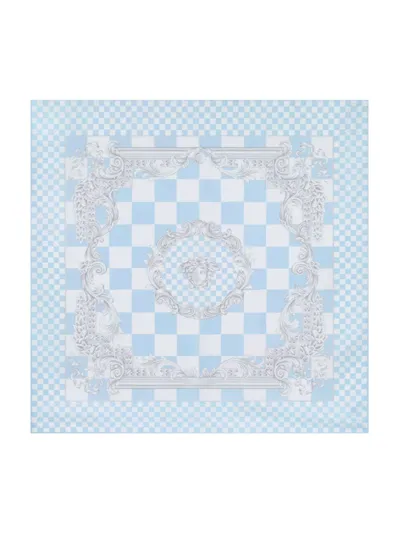 Versace Logo-print Silk Scarf In Pastel Blue