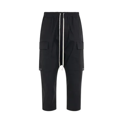 Rick Owens Heavy Cotton Cargo Cropped Pants In Black