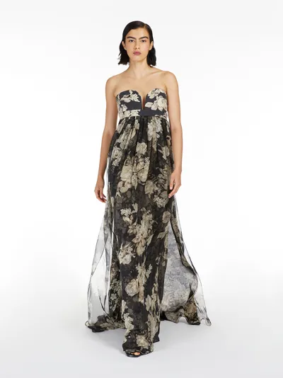 Max Mara Printed Chiffon Bustier Dress In Black