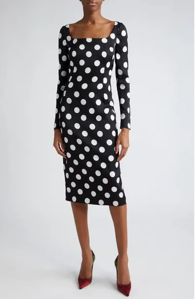 Dolce & Gabbana Polka Dot-print Midi Dress In Nero