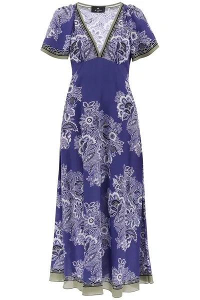 Etro Floral-print Silk Maxi Dress In Purple