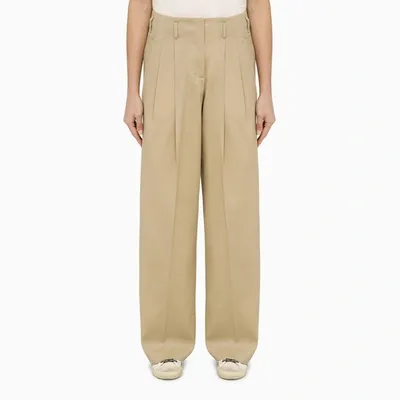 Golden Goose Wide Sand-coloured Wool Trousers In Grey