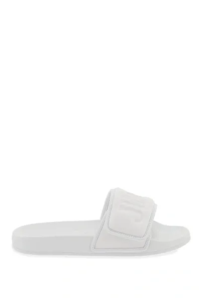 Jimmy Choo Fitz Slides With Branded Lycra Strap In White