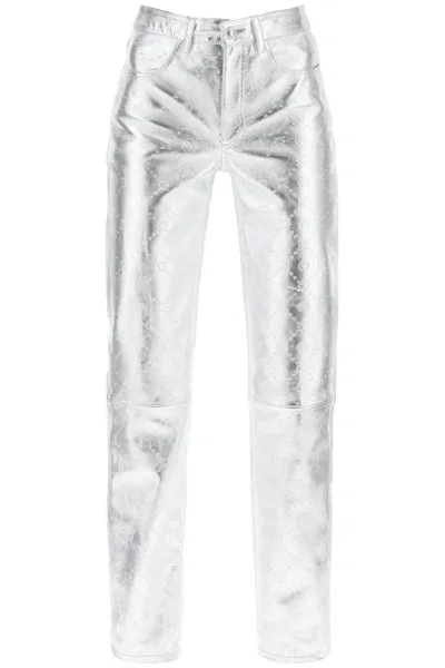 Marine Serre Moonogram Pants In Laminated Leather In Silver