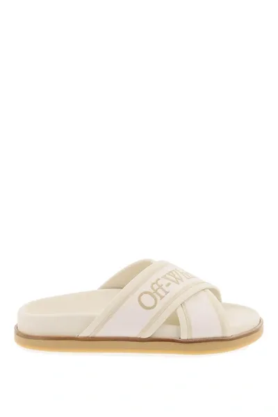 Off-white Embroidered Logo Slides In Cream