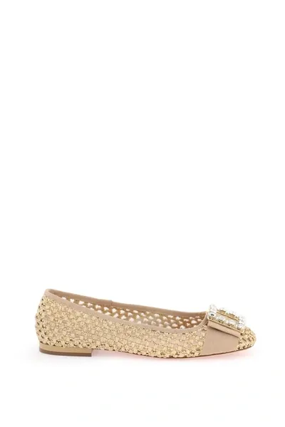 Roger Vivier Ballerine Tres Vivier In Rafia Con Fibbia Strass In Cream