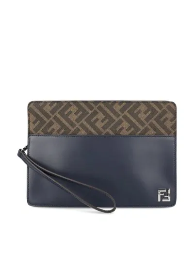 Fendi Squared Ff Standing Clutch Bag In Blue