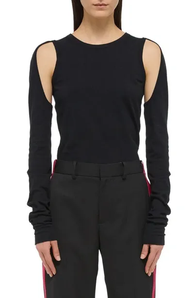 Helmut Lang Cotton Cut Out Underarm Crewneck Top In Black