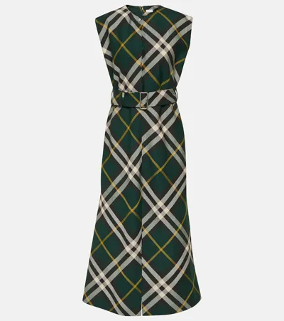 Burberry Check Wool Dress In Green