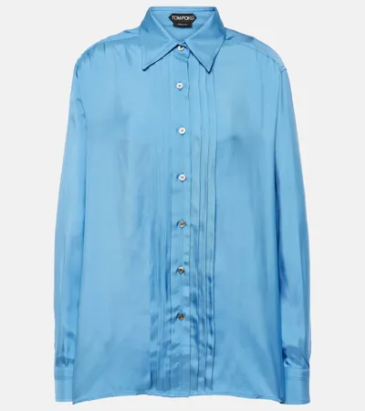 Tom Ford Fluid Viscose Silk Twill Shirt In Light Blue