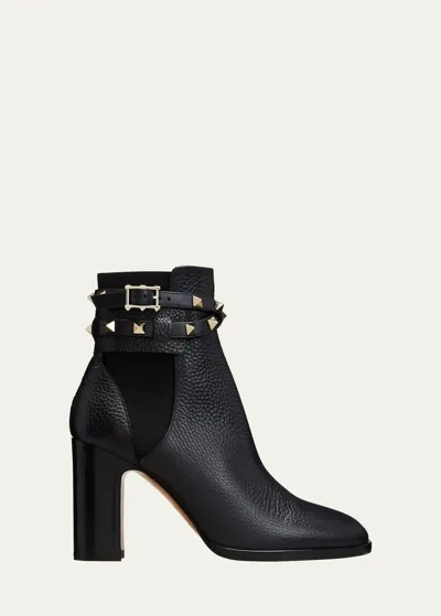 Valentino Garavani Rockstud Buckle-wrap Ankle Booties In Black