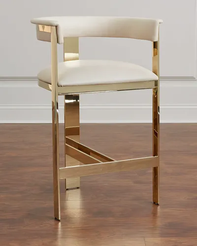 Interlude Home Darla Brass And Leather Bar Stool In Cream