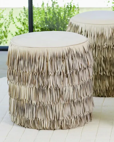 William D Scott Fringe Ottoman In Ivory Hair