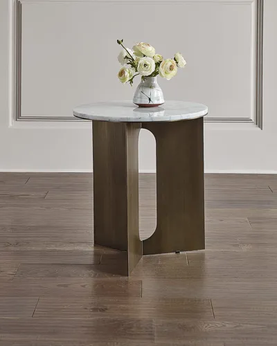 Interlude Home Pierre Side Table In Carrara White