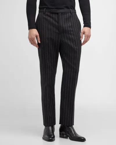 Saint Laurent Men's Flannel Pinstripe Trousers In White Ivor