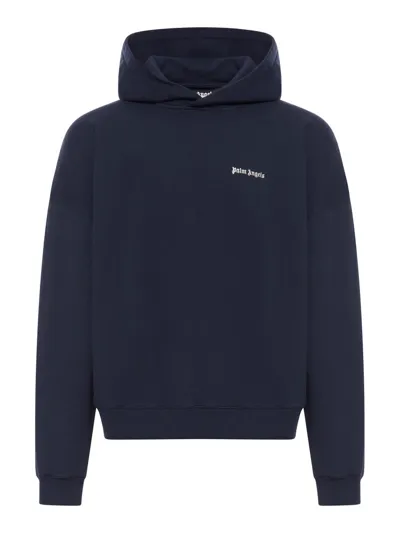 Palm Angels Logo Detailed Hoodie In Navy