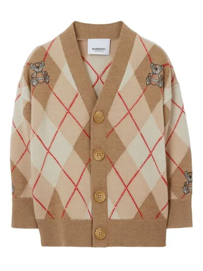 Burberry Babies' Thomas Bear Argyle-print Cardigan In Beige