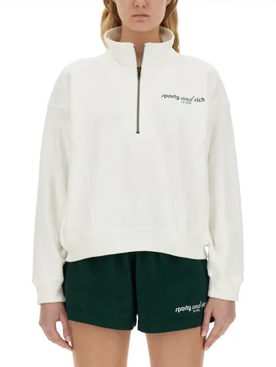 Sporty And Rich Sporty & Rich Logo Printed High Neck Sweatshirt In White