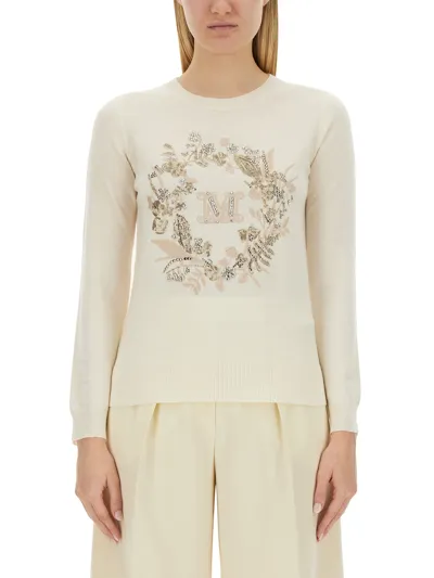 Max Mara Wool-cashmere Embellished Sweater In White