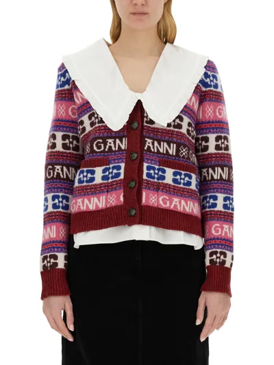 Ganni V-neck Cardigan In Multicolour