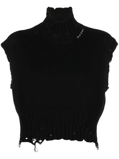 Marni Sleeveless Tank Top With Worn Effect In Black