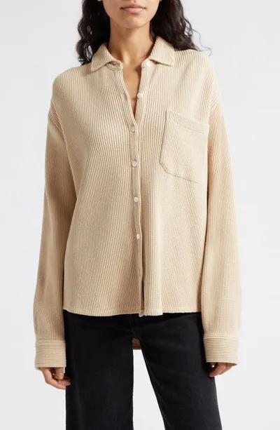 Atm Anthony Thomas Melillo Waffle-knit Long-sleeve Cotton Shirt In Brown